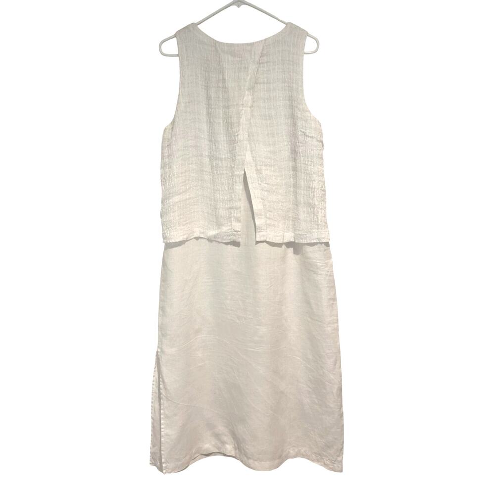 Pure Jill Linen Maxi Dress White Cotton Gauze Layered Shift L Lagenlook - Picture 3 of 8